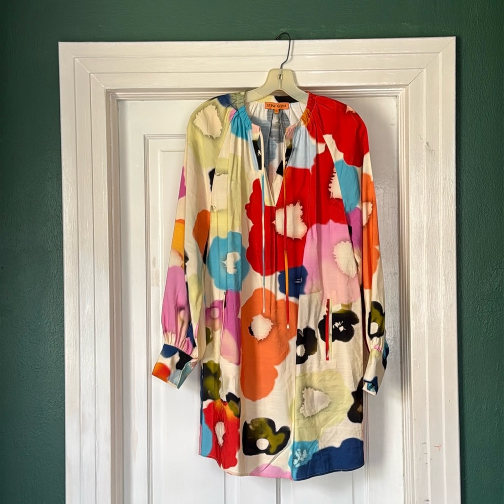 Stine Goya Watercolor Floral Long Sleeve Mini Dress